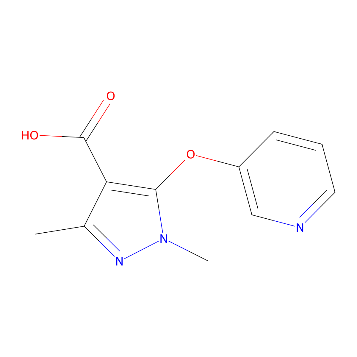 1,3-dimethyl-5-(pyridin-3-yloxy)-1H-pyrazole-4-carboxylic acid molecular structure, CAS 1152561-56-2