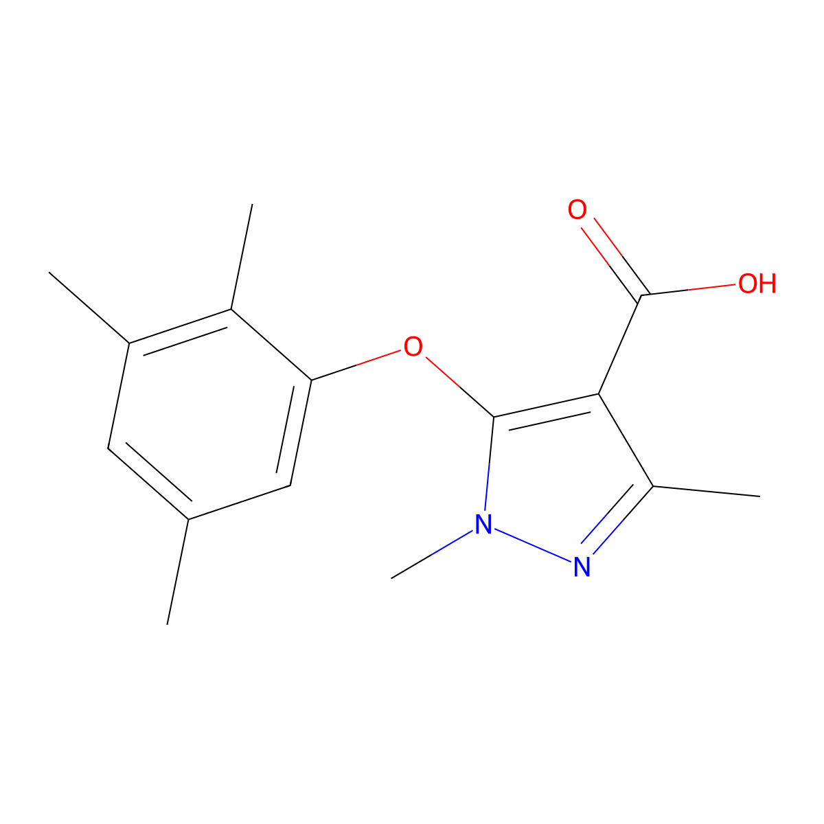 1,3-dimethyl-5-(2,3,5-trimethylphenoxy)-1H-pyrazole-4-carboxylic acid molecular structure, CAS 1152565-38-2