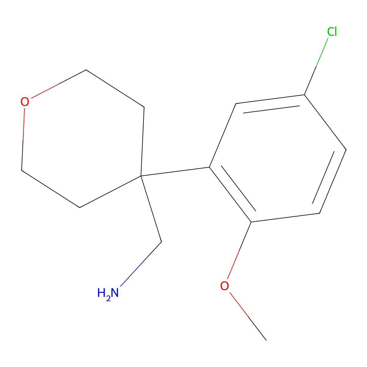 [4-(5-Chloro-2-methoxyphenyl)oxan-4-yl]methanamine molecular structure, CAS 1152568-61-0