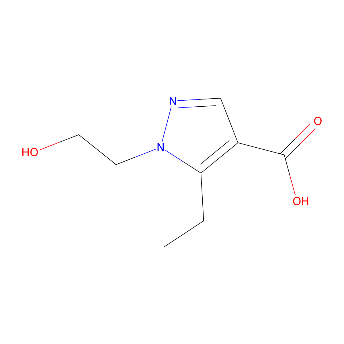 5-ethyl-1-(2-hydroxyethyl)-1H-pyrazole-4-carboxylic acid molecular structure, CAS 1152571-27-1