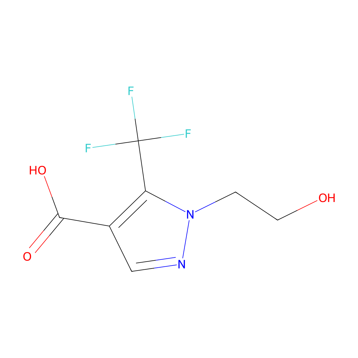 1-(2-hydroxyethyl)-5-(trifluoromethyl)-1H-pyrazole-4-carboxylic acid molecular structure, CAS 1152571-45-3