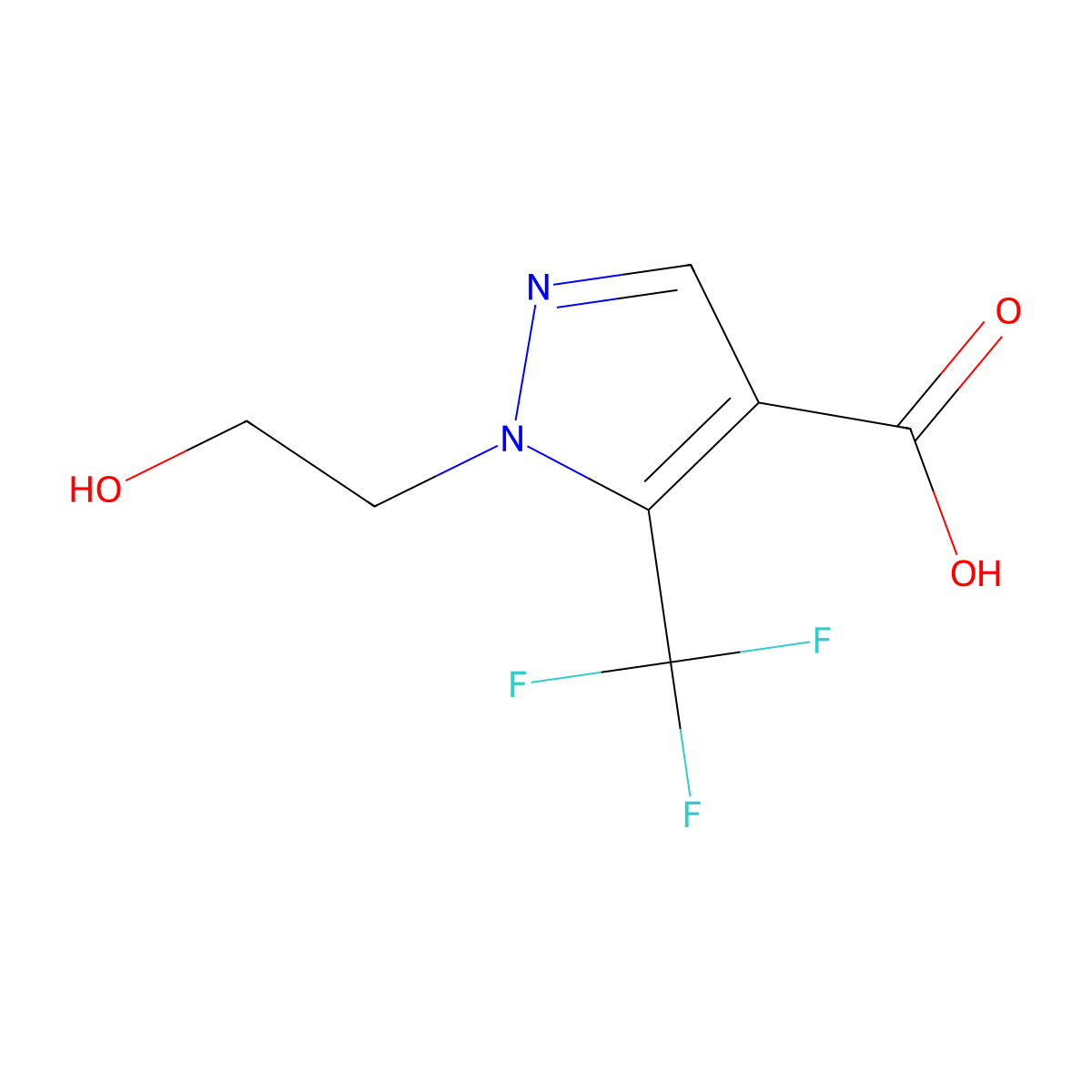 1-(2-hydroxyethyl)-5-(trifluoromethyl)-1H-pyrazole-4-carboxylic acid molecular structure, CAS 1152571-45-3
