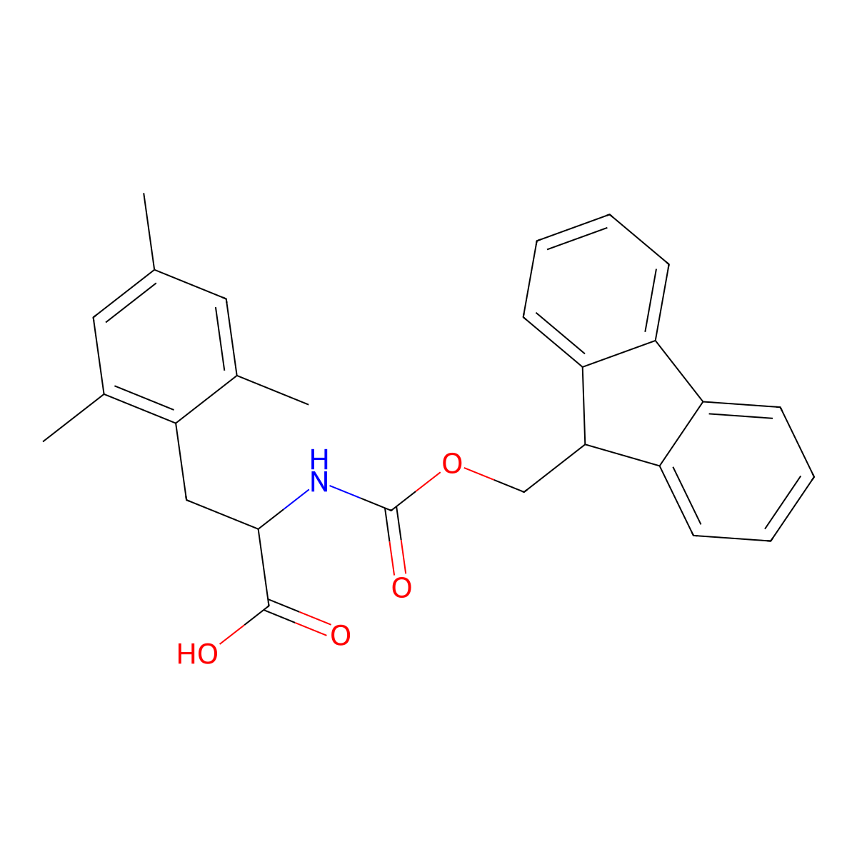 (R)-2-(9H-Fluoren-9-ylmethoxycarbonylamino)-3-(2,4,6-trimethyl-phenyl)-propionic acid molecular structure, CAS 1152572-03-6