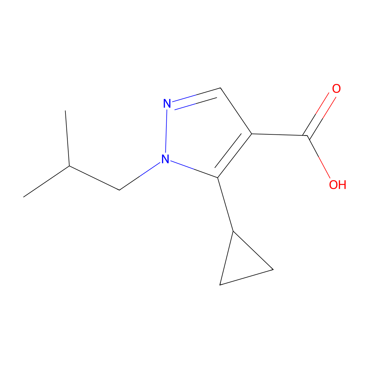 5-cyclopropyl-1-(2-methylpropyl)-1H-pyrazole-4-carboxylic acid molecular structure, CAS 1152576-11-8