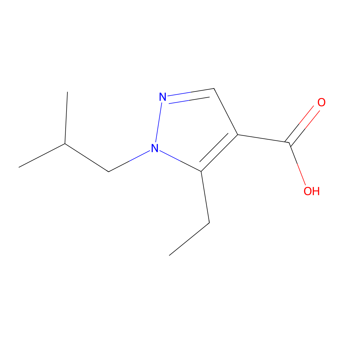 5-ethyl-1-(2-methylpropyl)-1H-pyrazole-4-carboxylic acid molecular structure, CAS 1152576-26-5