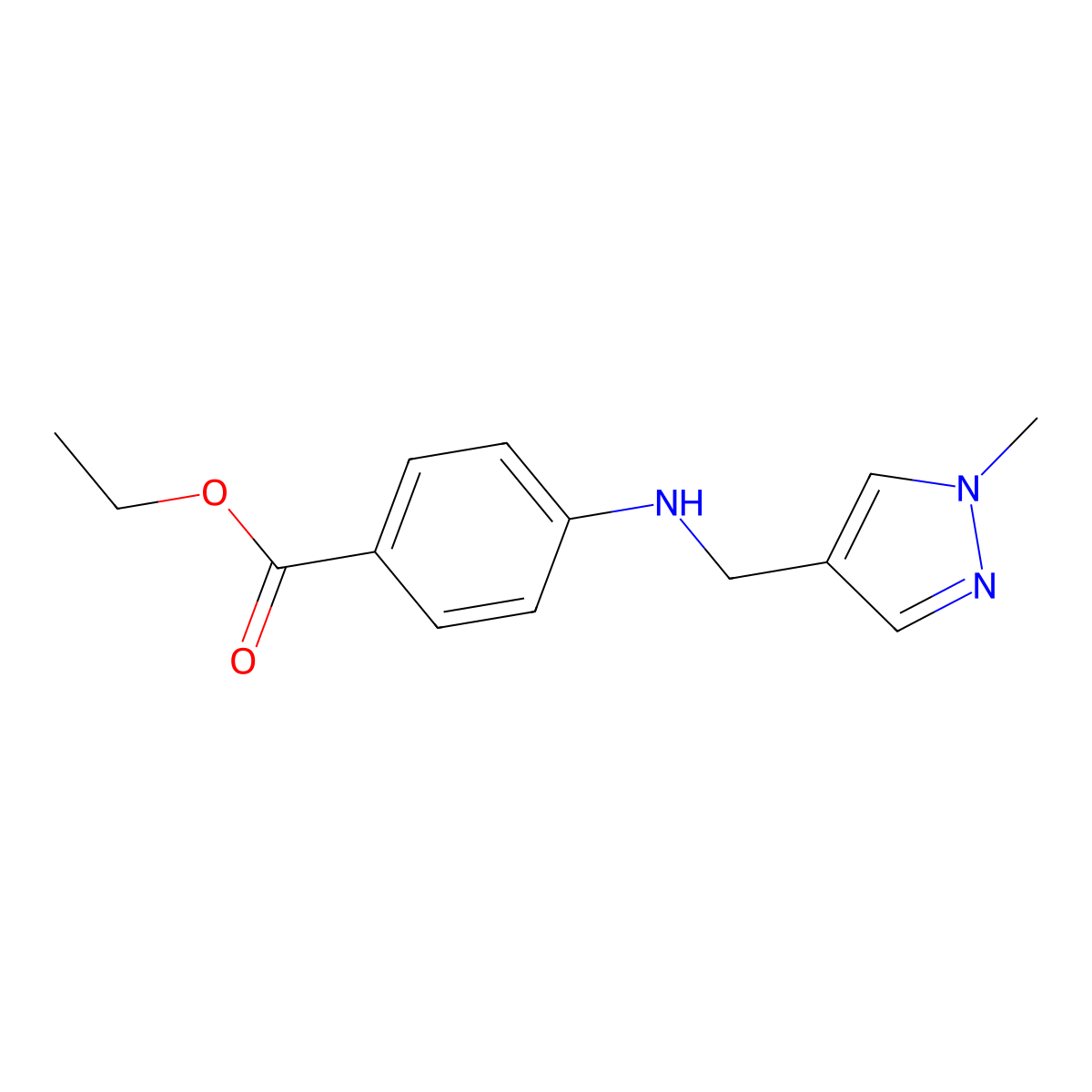 ethyl 4-{[(1-methyl-1H-pyrazol-4-yl)methyl]amino}benzoate molecular structure, CAS 1152578-76-1