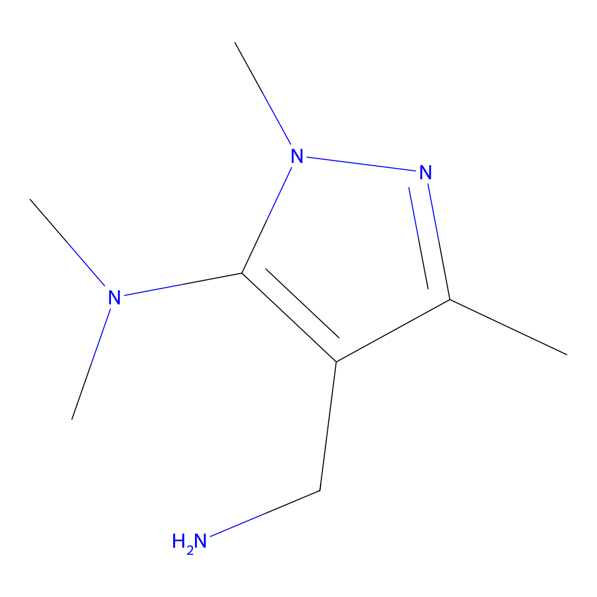 4-(aminomethyl)-N,N,1,3-tetramethyl-1H-pyrazol-5-amine molecular structure, CAS 1152578-98-7