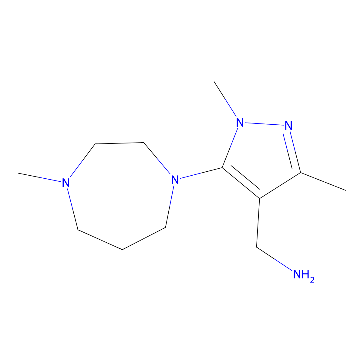 [1,3-dimethyl-5-(4-methyl-1,4-diazepan-1-yl)-1H-pyrazol-4-yl]methanamine molecular structure, CAS 1152579-20-8