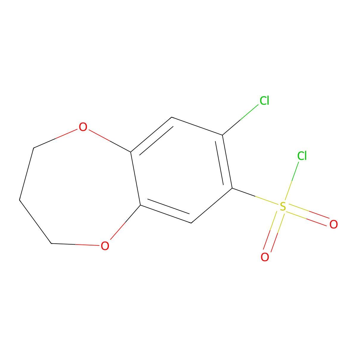 8-chloro-3,4-dihydro-2H-1,5-benzodioxepine-7-sulfonyl chloride molecular structure, CAS 1152581-36-6