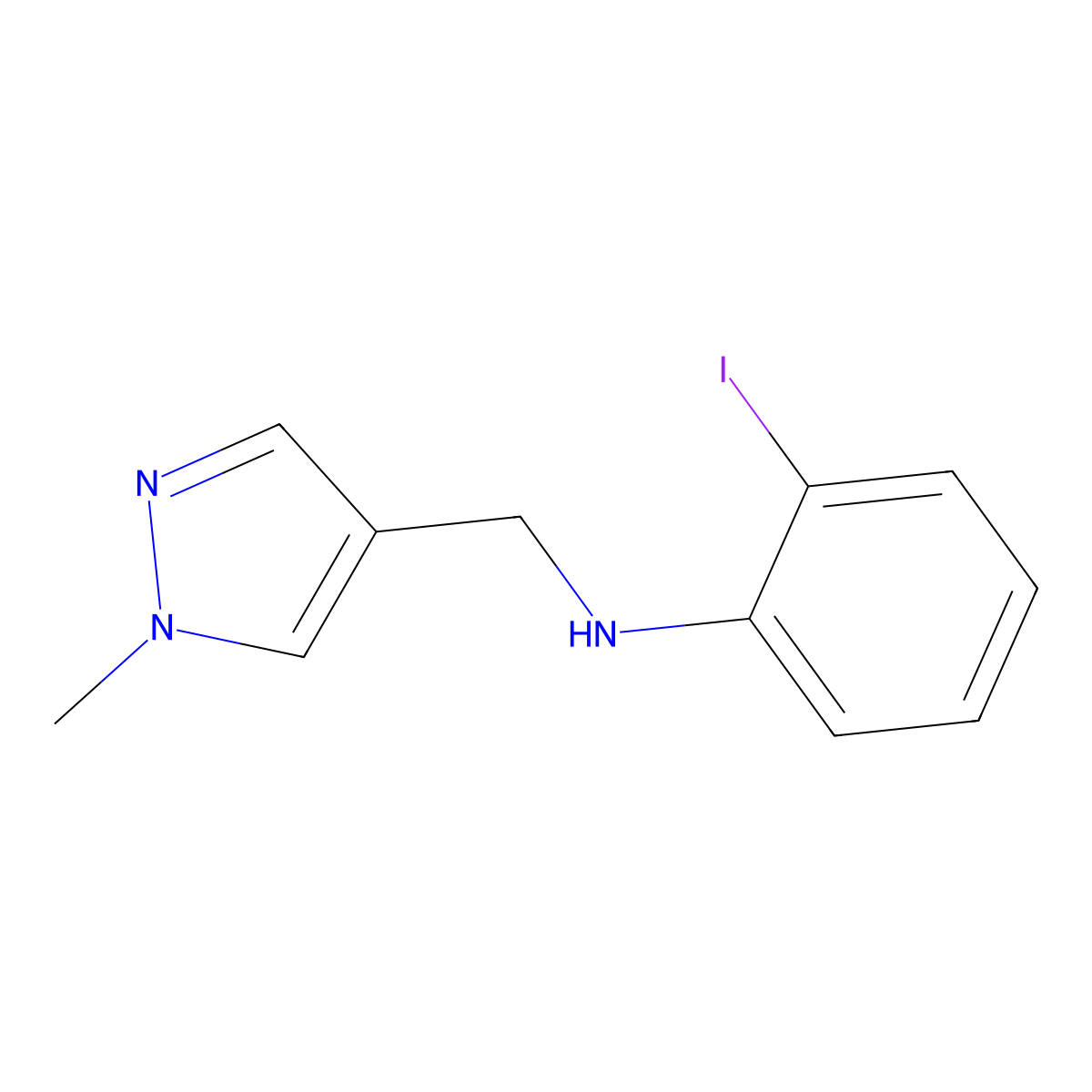 2-Iodo-N-[(1-methyl-1H-pyrazol-4-yl)methyl]aniline molecular structure, CAS 1152582-86-9