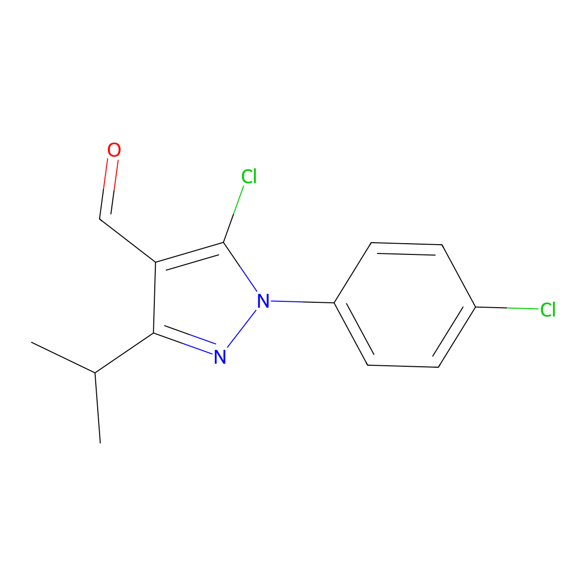 5-Chloro-1-(4-chlorophenyl)-3-(propan-2-yl)-1H-pyrazole-4-carbaldehyde molecular structure, CAS 1152583-42-0