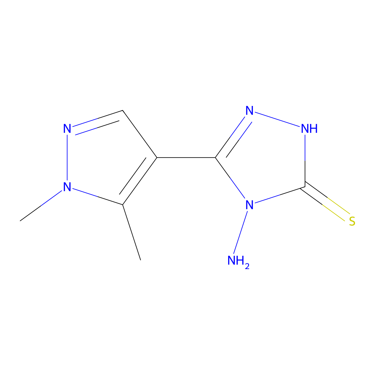 4-Amino-5-(1,5-dimethyl-1H-pyrazol-4-yl)-4H-1,2,4-triazole-3-thiol molecular structure, CAS 1152587-37-5
