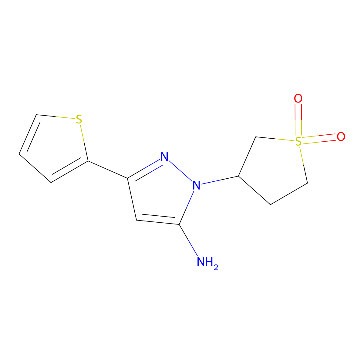 1-(1,1-dioxidotetrahydro-3-thienyl)-3-(2-thienyl)-1H-pyrazol-5-amine molecular structure, CAS 1152597-41-5