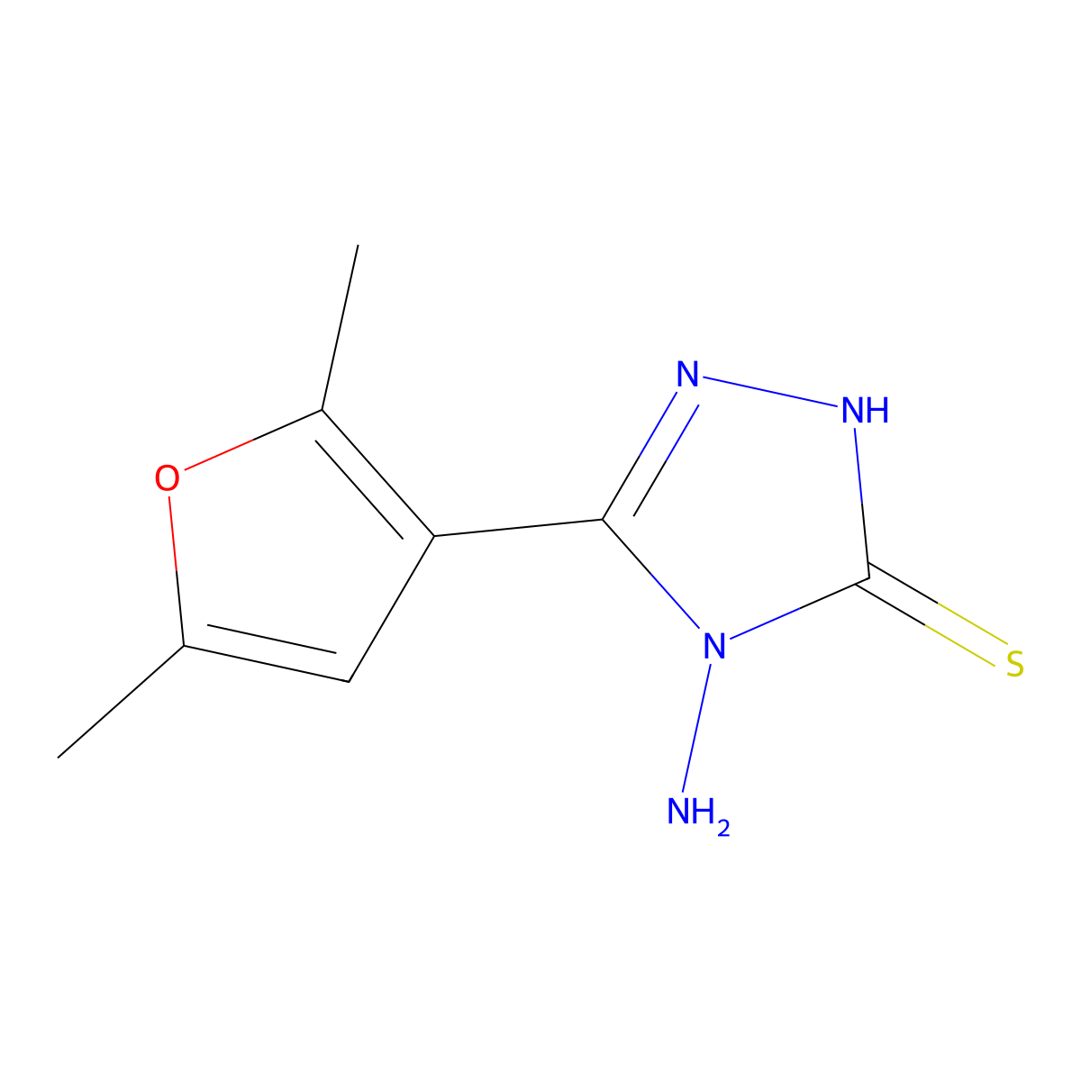 4-Amino-5-(2,5-dimethyl-furan-3-yl)-4H-[1,2,4]triazole-3-thiol molecular structure, CAS 1152598-40-7