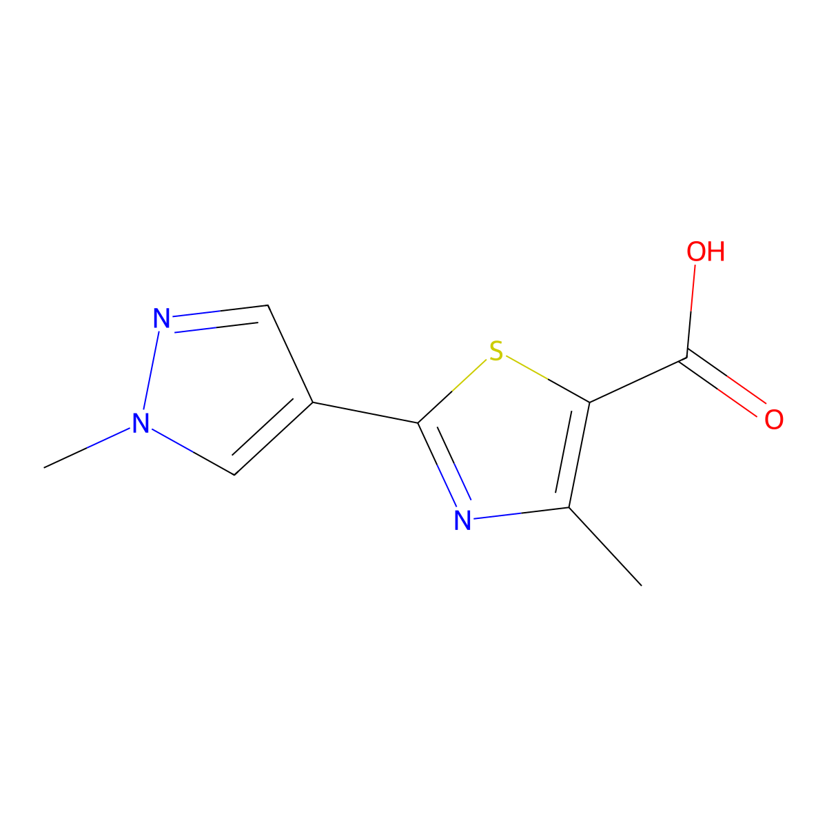 4-methyl-2-(1-methyl-1H-pyrazol-4-yl)-1,3-thiazole-5-carboxylic acid molecular structure, CAS 1152599-54-6