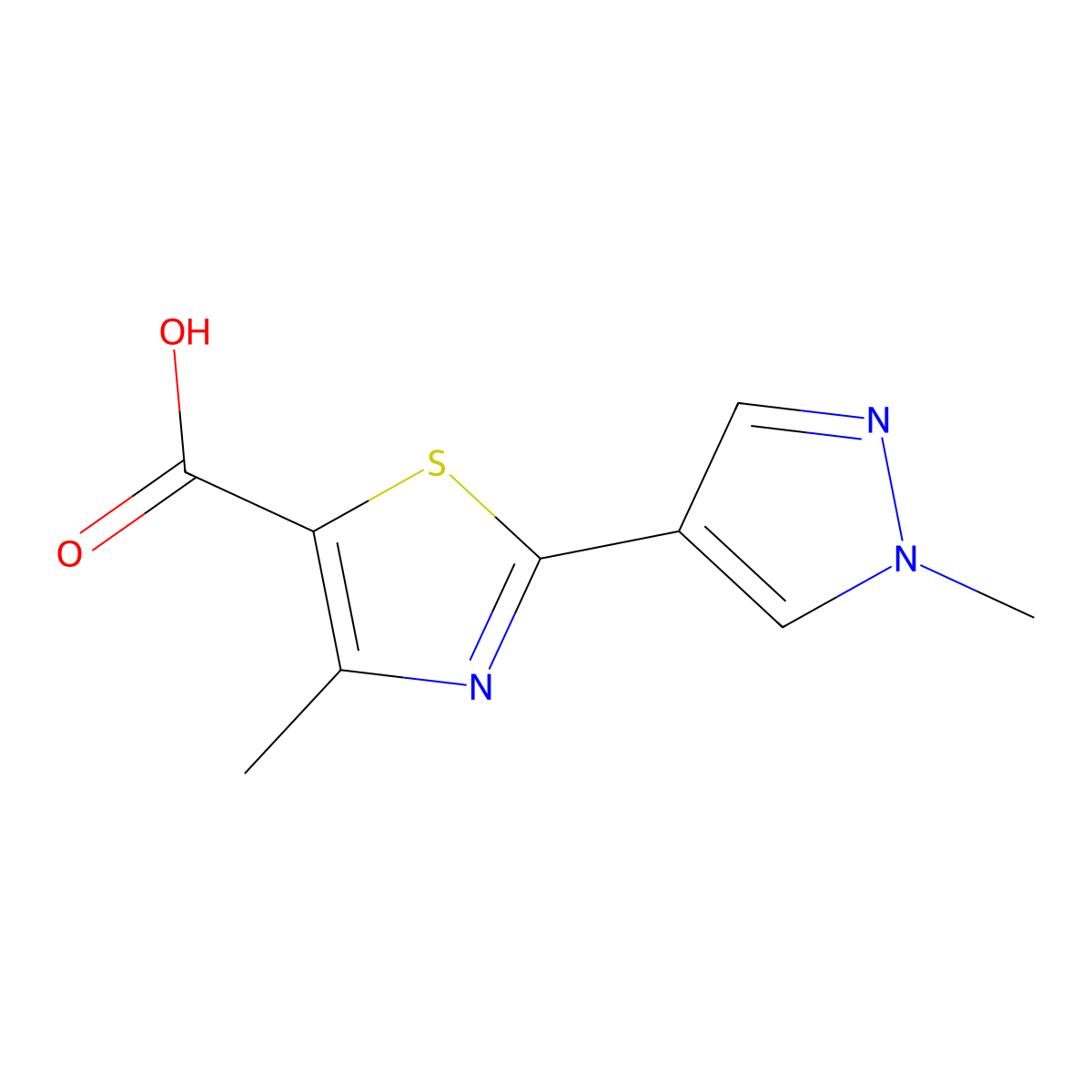 4-methyl-2-(1-methyl-1H-pyrazol-4-yl)-1,3-thiazole-5-carboxylic acid molecular structure, CAS 1152599-54-6