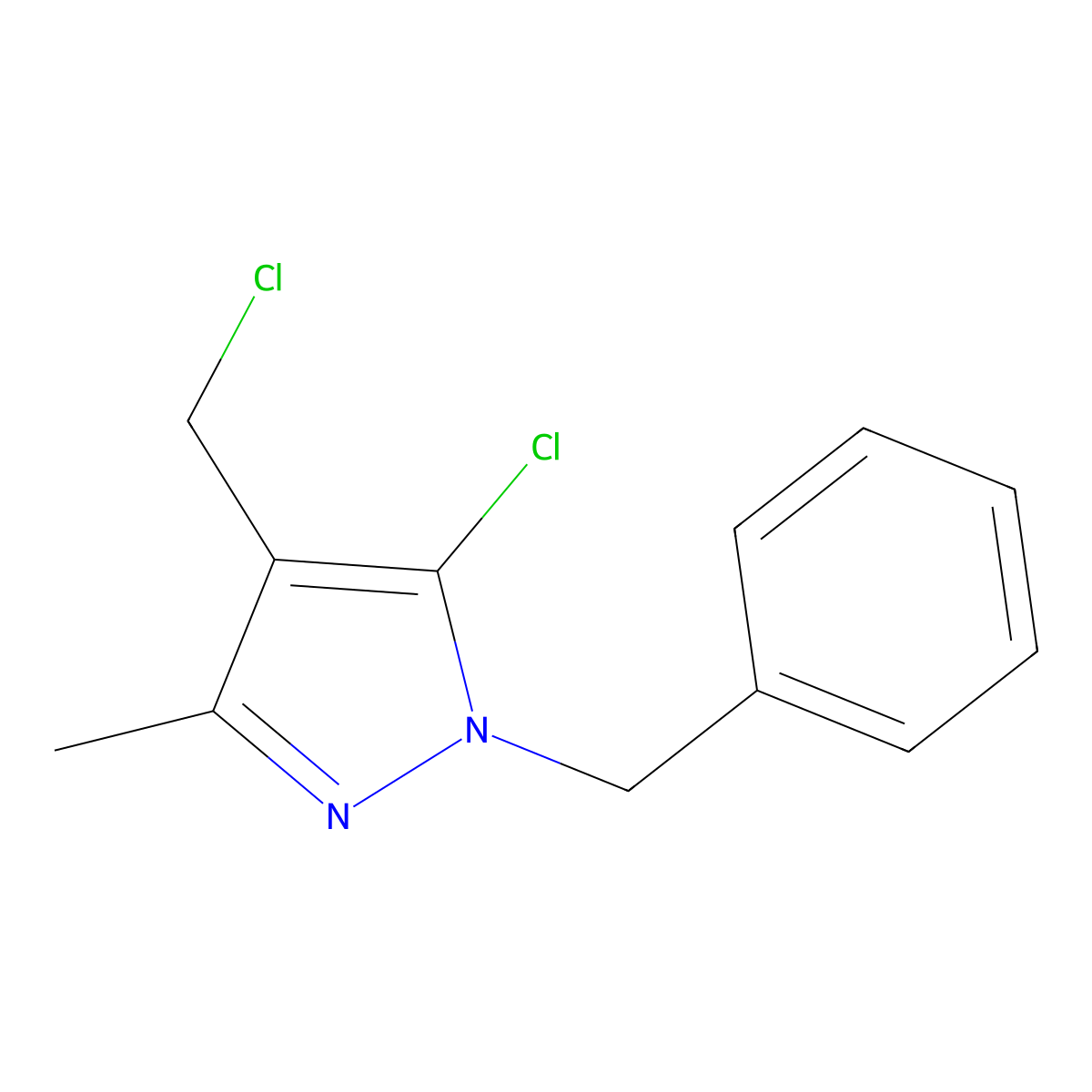 1-benzyl-5-chloro-4-(chloromethyl)-3-methyl-1H-pyrazole molecular structure, CAS 1152610-59-7