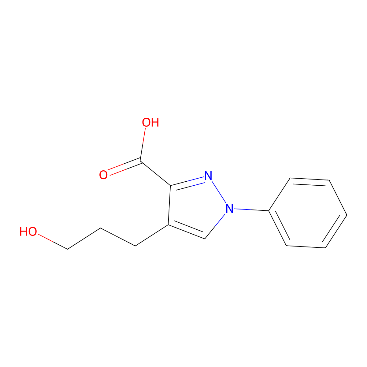 4-(3-hydroxypropyl)-1-phenyl-1H-pyrazole-3-carboxylic acid molecular structure, CAS 1152610-63-3