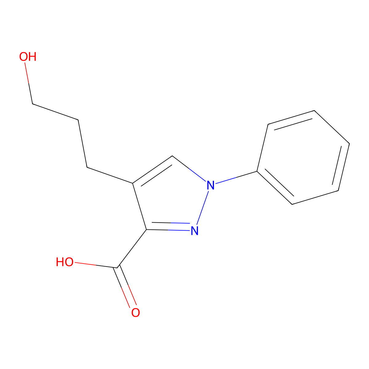 4-(3-hydroxypropyl)-1-phenyl-1H-pyrazole-3-carboxylic acid molecular structure, CAS 1152610-63-3