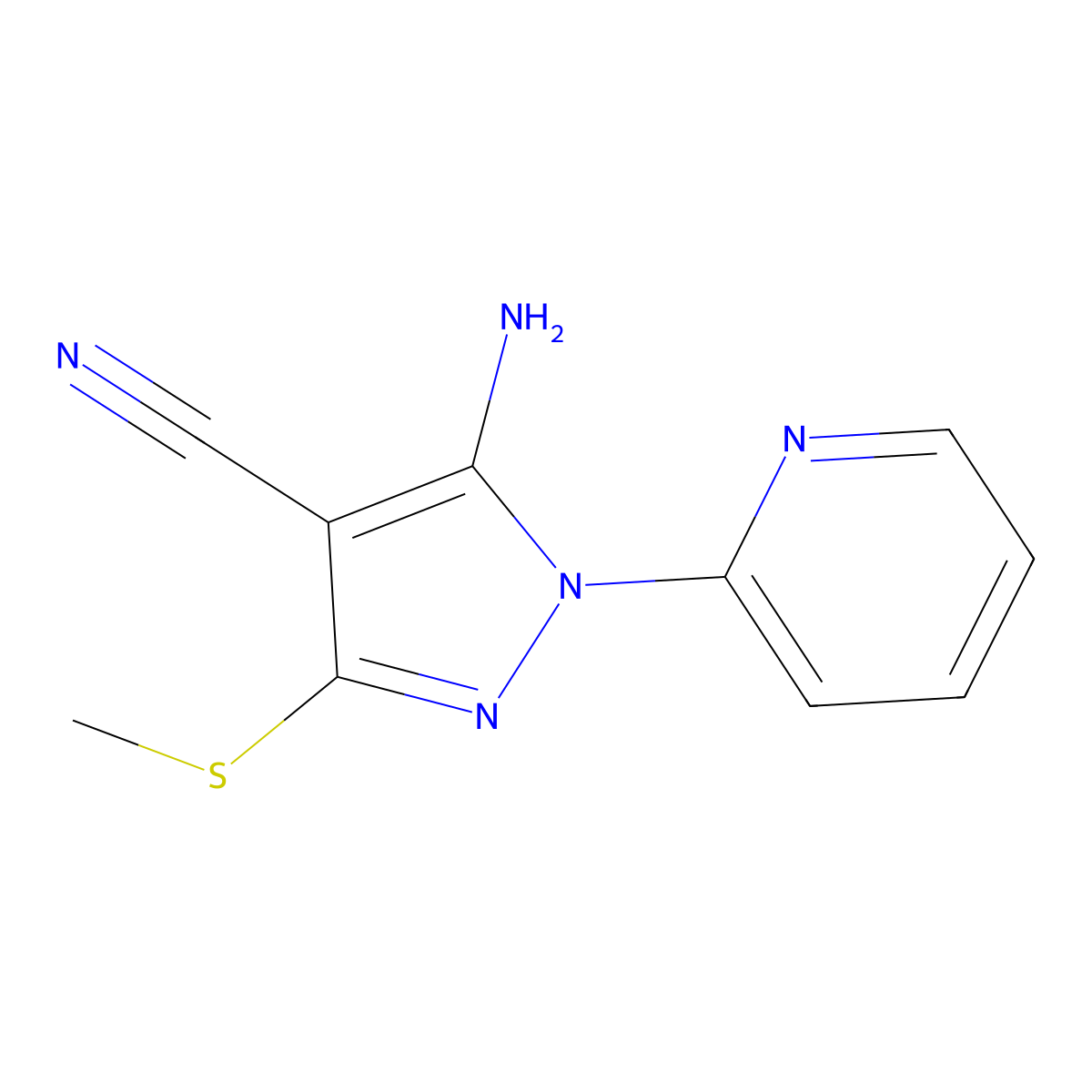 5-amino-3-(methylsulfanyl)-1-(pyridin-2-yl)-1H-pyrazole-4-carbonitrile molecular structure, CAS 1152621-99-2