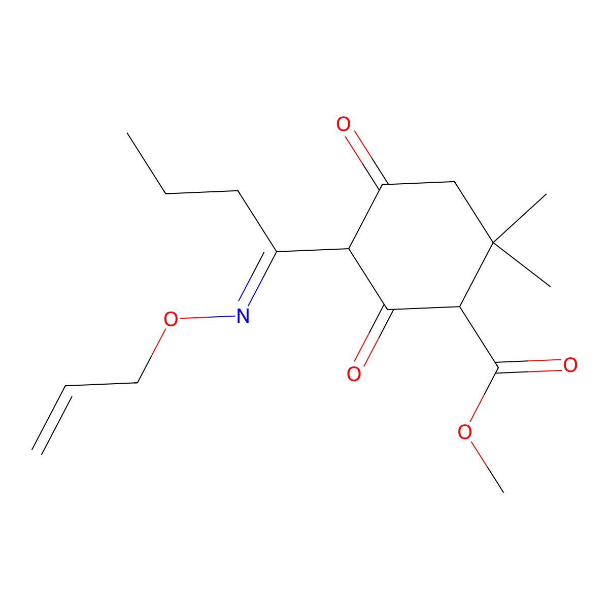 methyl 5-(1-((allyloxy)imino)butyl)-2,2-dimethyl-4,6-dioxocyclohexanecarboxylate, sodium salt molecular structure, CAS 115263-07-5