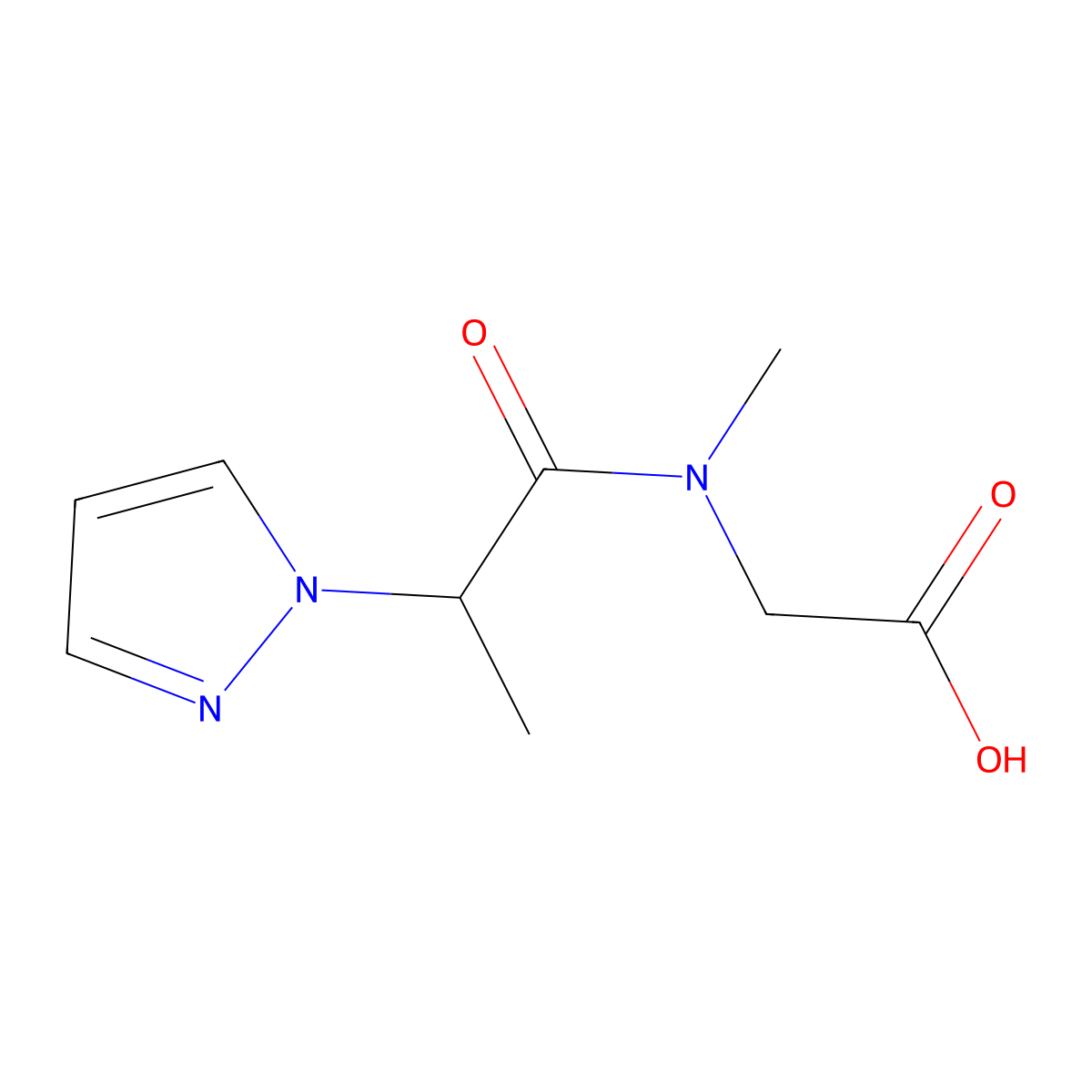 2-[N-methyl-2-(1H-pyrazol-1-yl)propanamido]acetic acid molecular structure, CAS 1152634-55-3