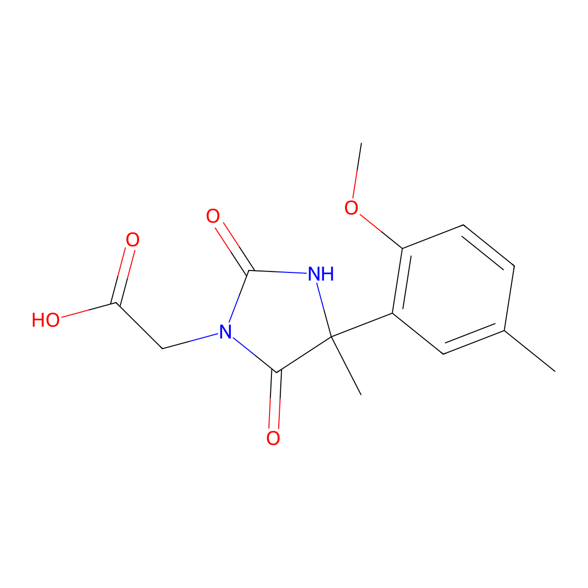2-[4-(2-Methoxy-5-methylphenyl)-4-methyl-2,5-dioxoimidazolidin-1-yl]acetic acid molecular structure, CAS 1152642-00-6