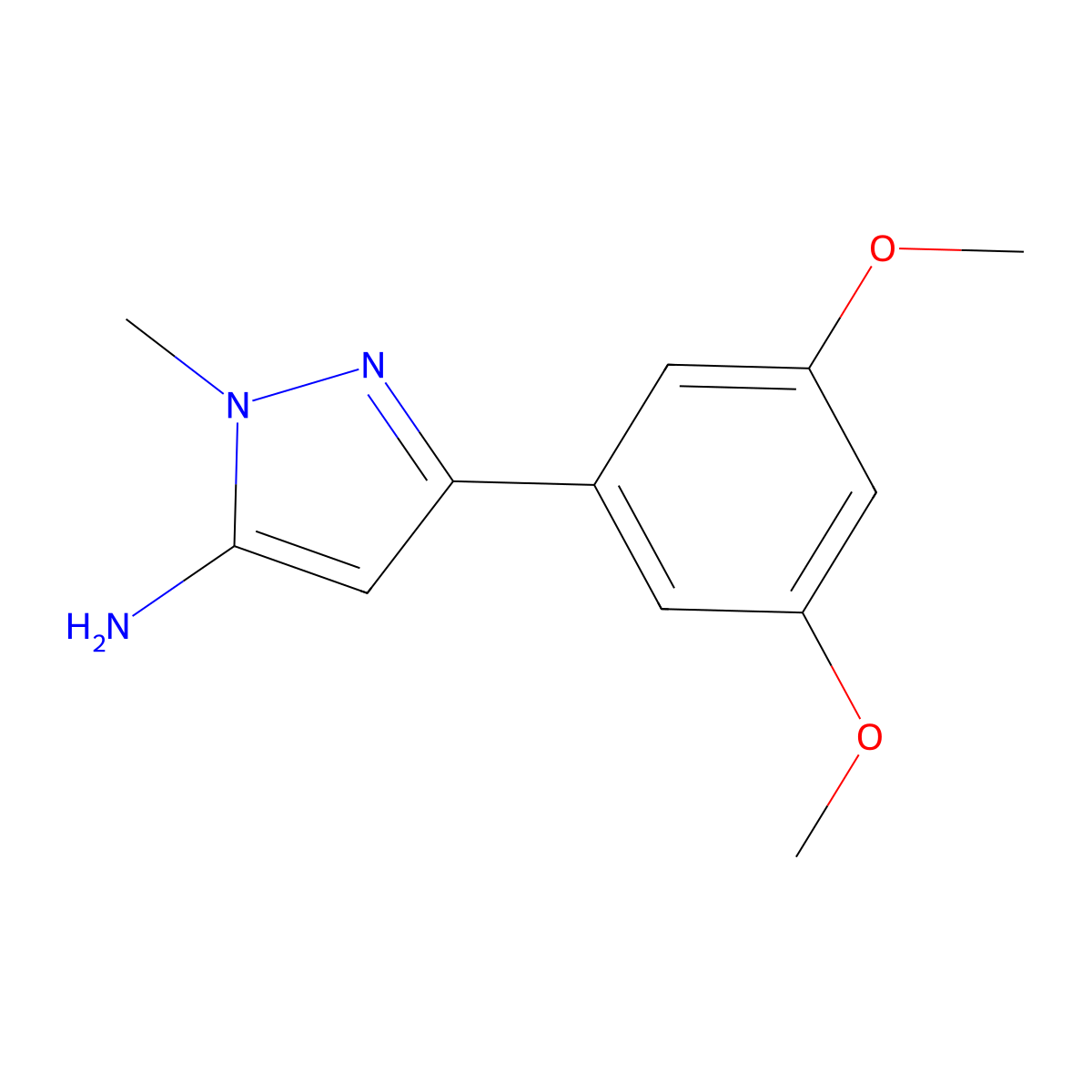 3-(3,5-dimethoxyphenyl)-1-methyl-1H-pyrazol-5-amine molecular structure, CAS 1152647-74-9
