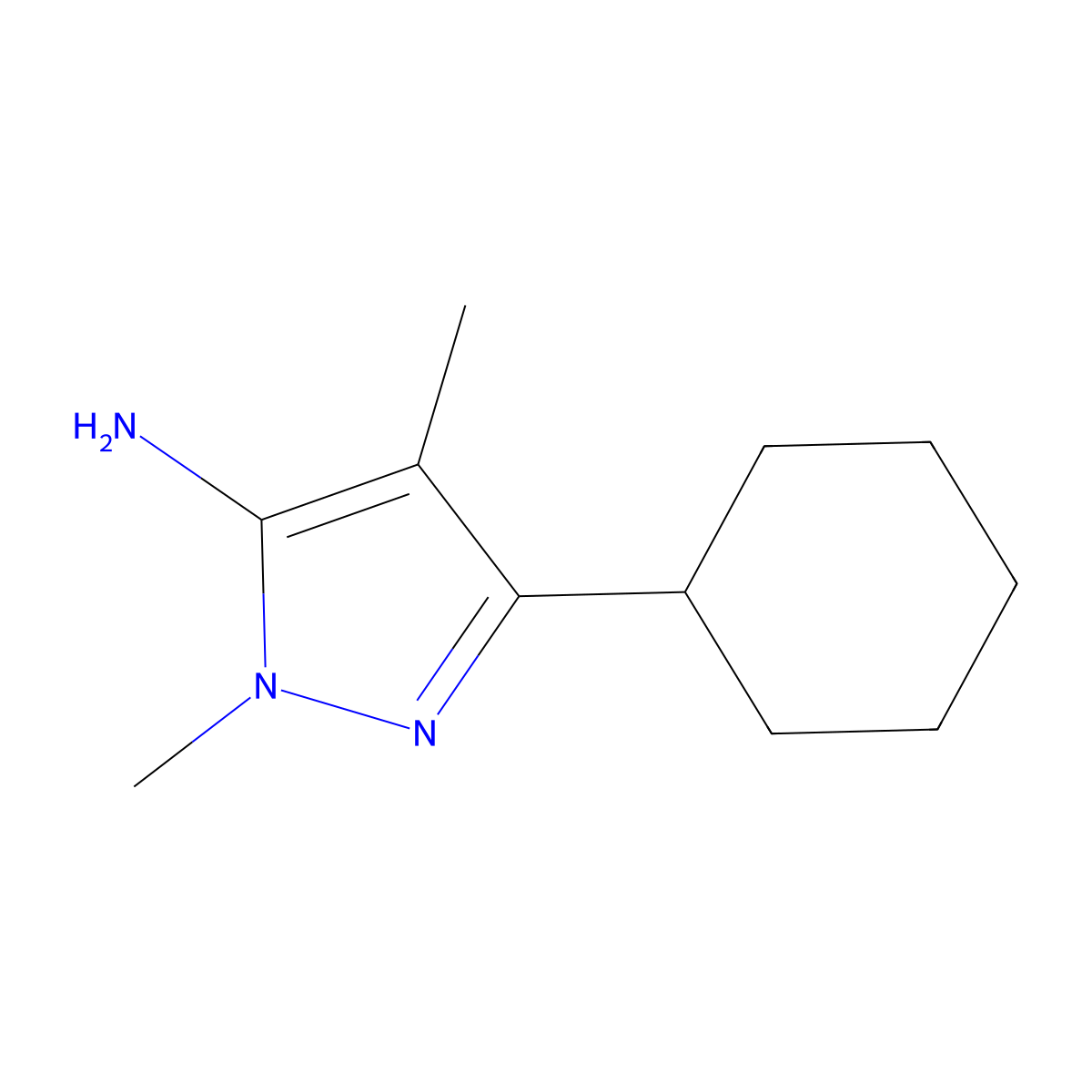 3-Cyclohexyl-1,4-dimethyl-1H-pyrazol-5-amine molecular structure, CAS 1152651-35-8