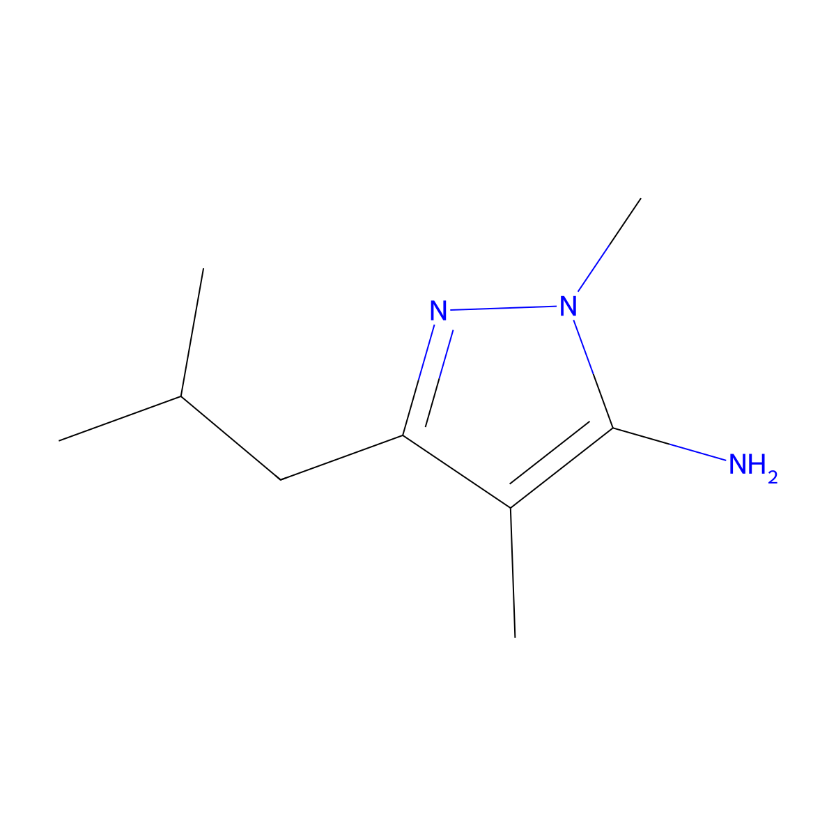 1,4-dimethyl-3-(2-methylpropyl)-1H-pyrazol-5-amine molecular structure, CAS 1152651-47-2