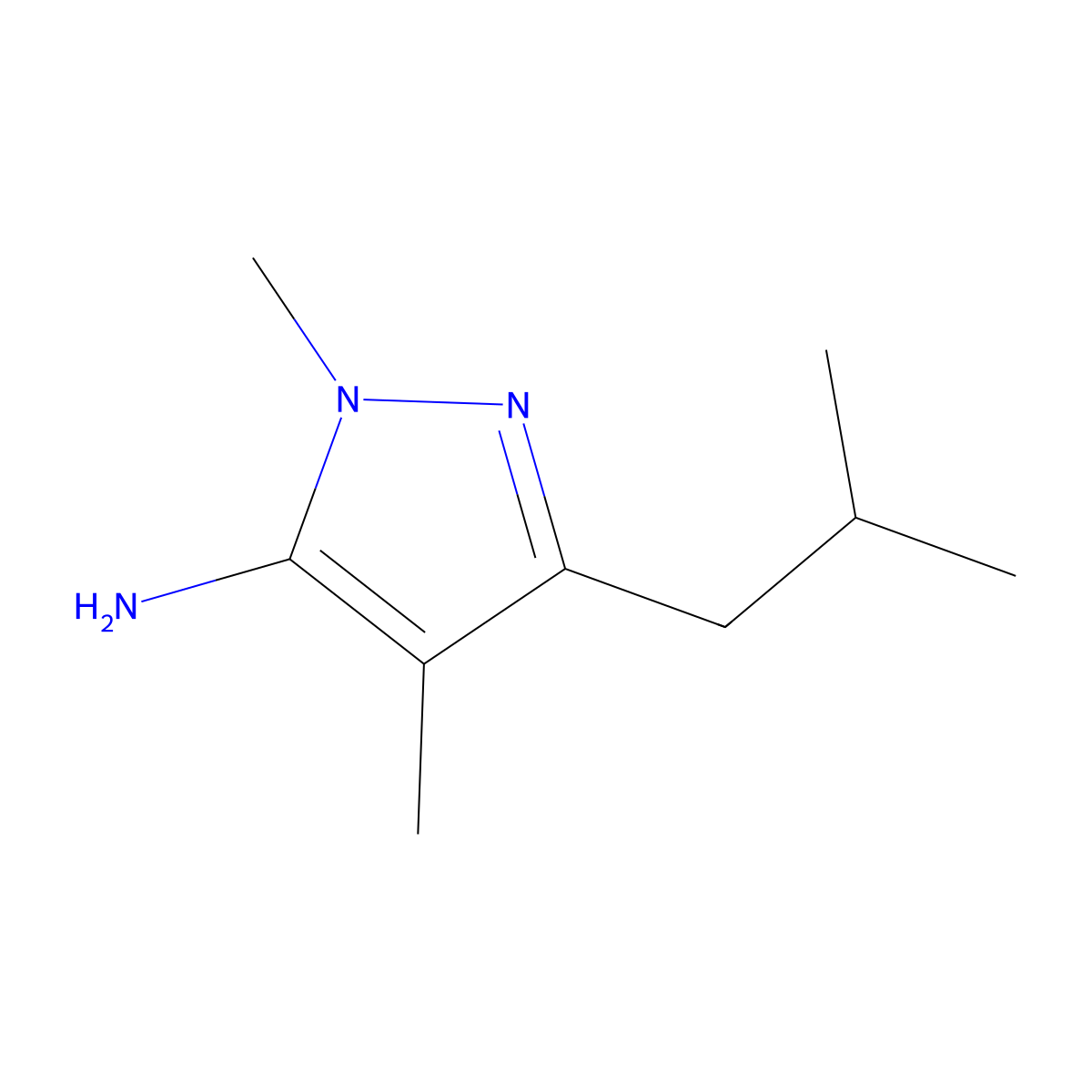 1,4-dimethyl-3-(2-methylpropyl)-1H-pyrazol-5-amine molecular structure, CAS 1152651-47-2