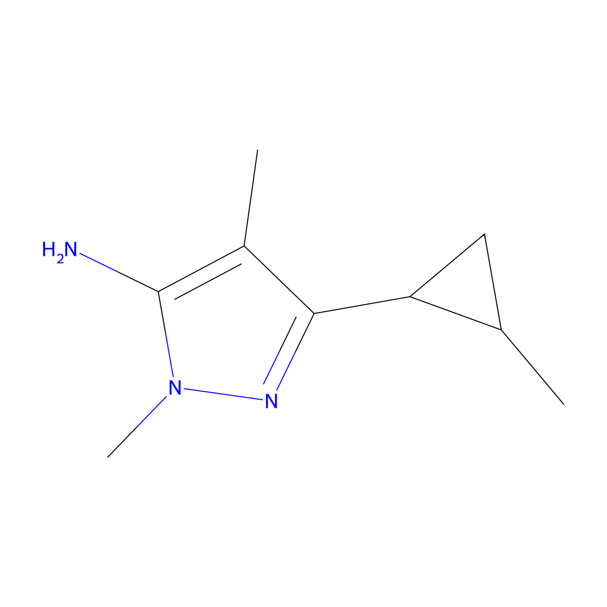 1,4-dimethyl-3-(2-methylcyclopropyl)-1H-pyrazol-5-amine molecular structure, CAS 1152651-56-3
