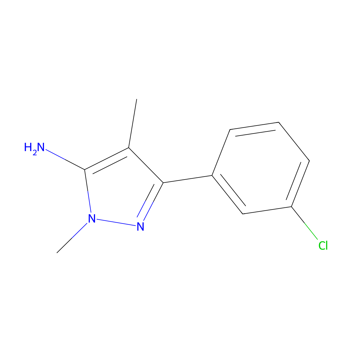 3-(3-Chlorophenyl)-1,4-dimethyl-1H-pyrazol-5-amine molecular structure, CAS 1152653-39-8