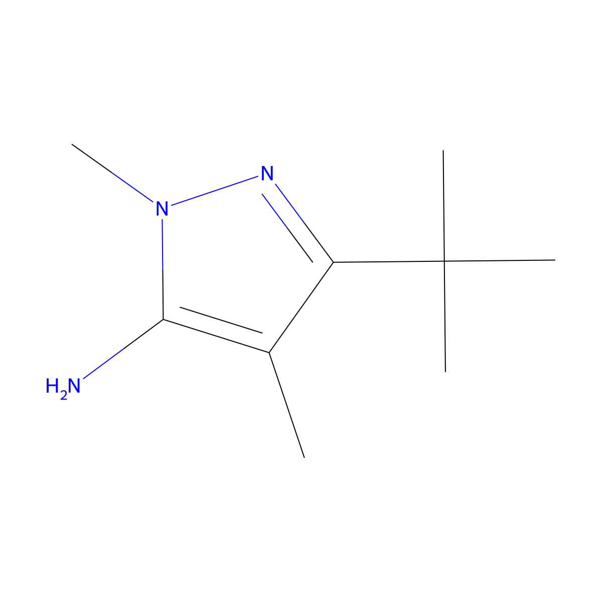 3-tert-butyl-1,4-dimethyl-1H-pyrazol-5-amine molecular structure, CAS 1152654-51-7