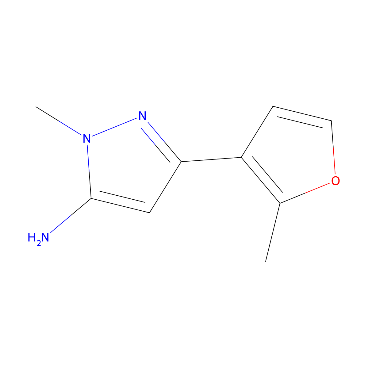 1-methyl-3-(2-methylfuran-3-yl)-1H-pyrazol-5-amine molecular structure, CAS 1152656-57-9
