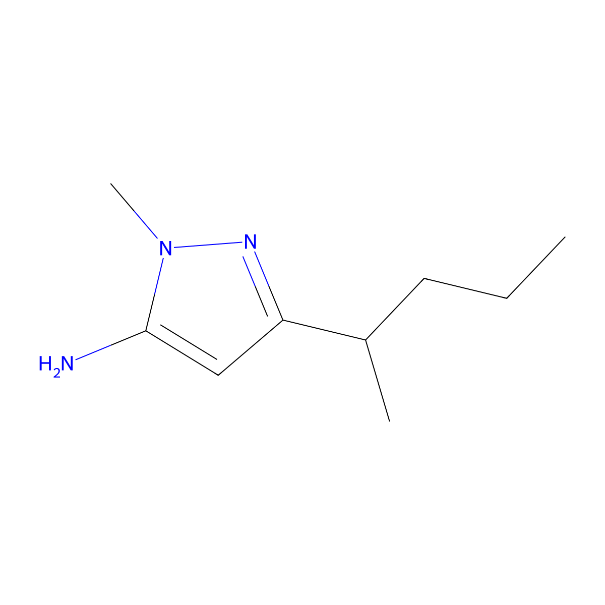 1-methyl-3-(pentan-2-yl)-1H-pyrazol-5-amine molecular structure, CAS 1152656-63-7