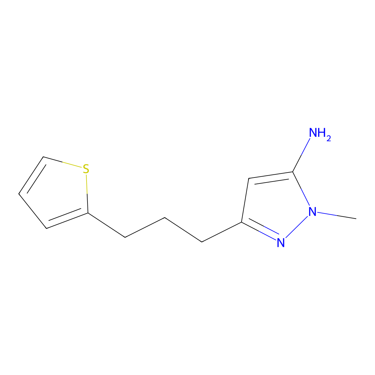 1-Methyl-3-(3-(thiophen-2-yl)propyl)-1h-pyrazol-5-amine molecular structure, CAS 1152656-87-5