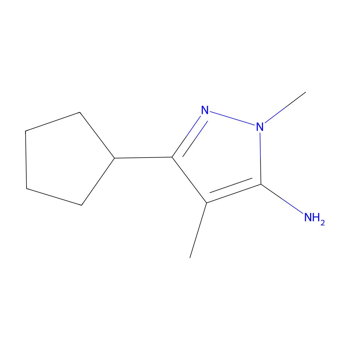 3-Cyclopentyl-1,4-dimethyl-1H-pyrazol-5-amine molecular structure, CAS 1152662-56-0