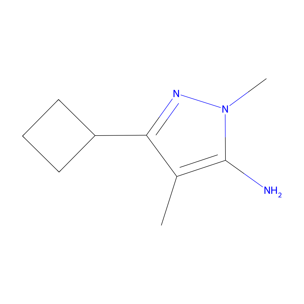 3-Cyclobutyl-1,4-dimethyl-1H-pyrazol-5-amine molecular structure, CAS 1152662-72-0