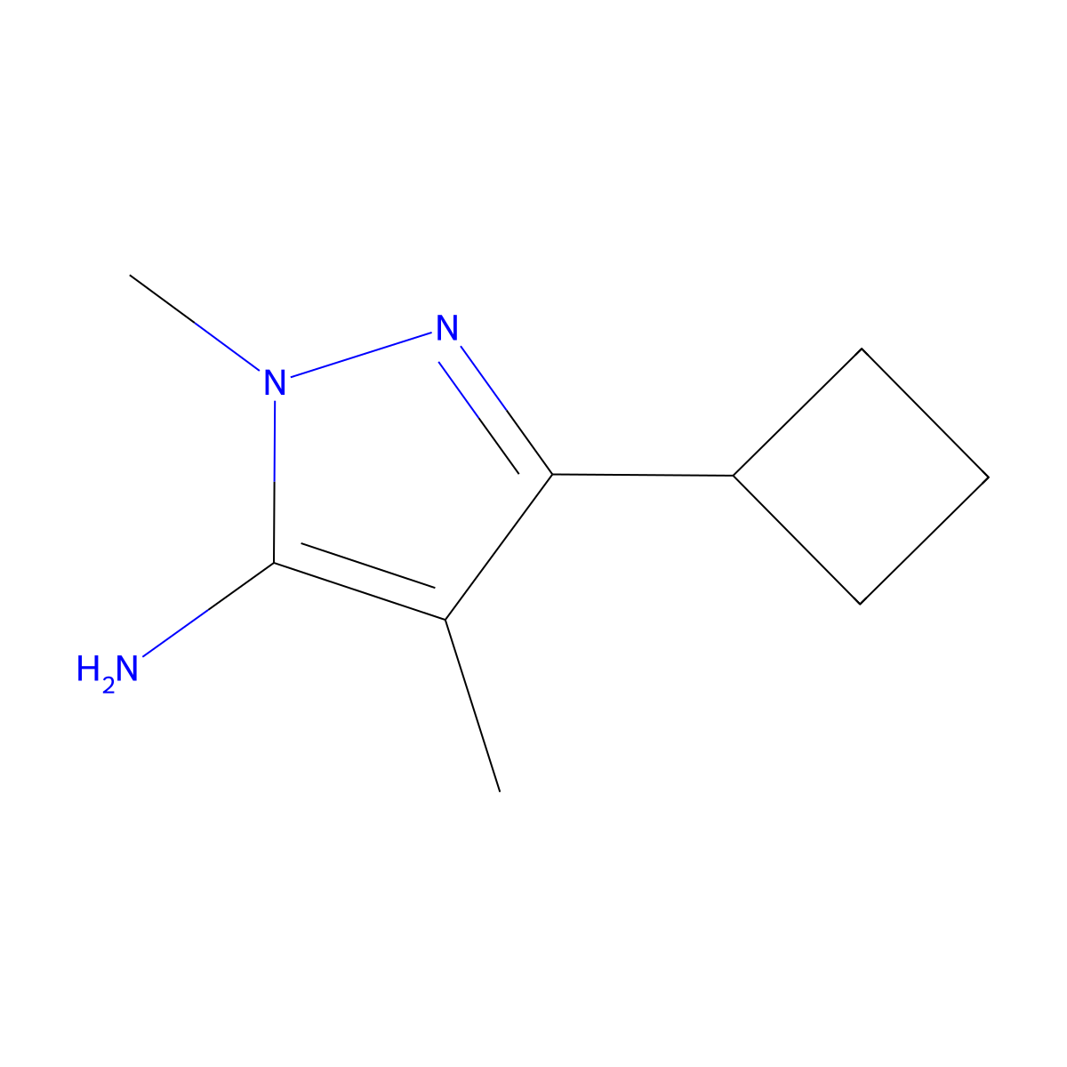 3-Cyclobutyl-1,4-dimethyl-1H-pyrazol-5-amine molecular structure, CAS 1152662-72-0