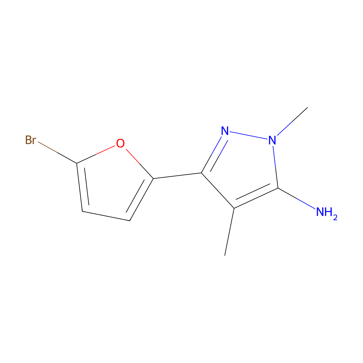 3-(5-Bromofuran-2-YL)-1,4-dimethyl-1H-pyrazol-5-amine molecular structure, CAS 1152663-17-6