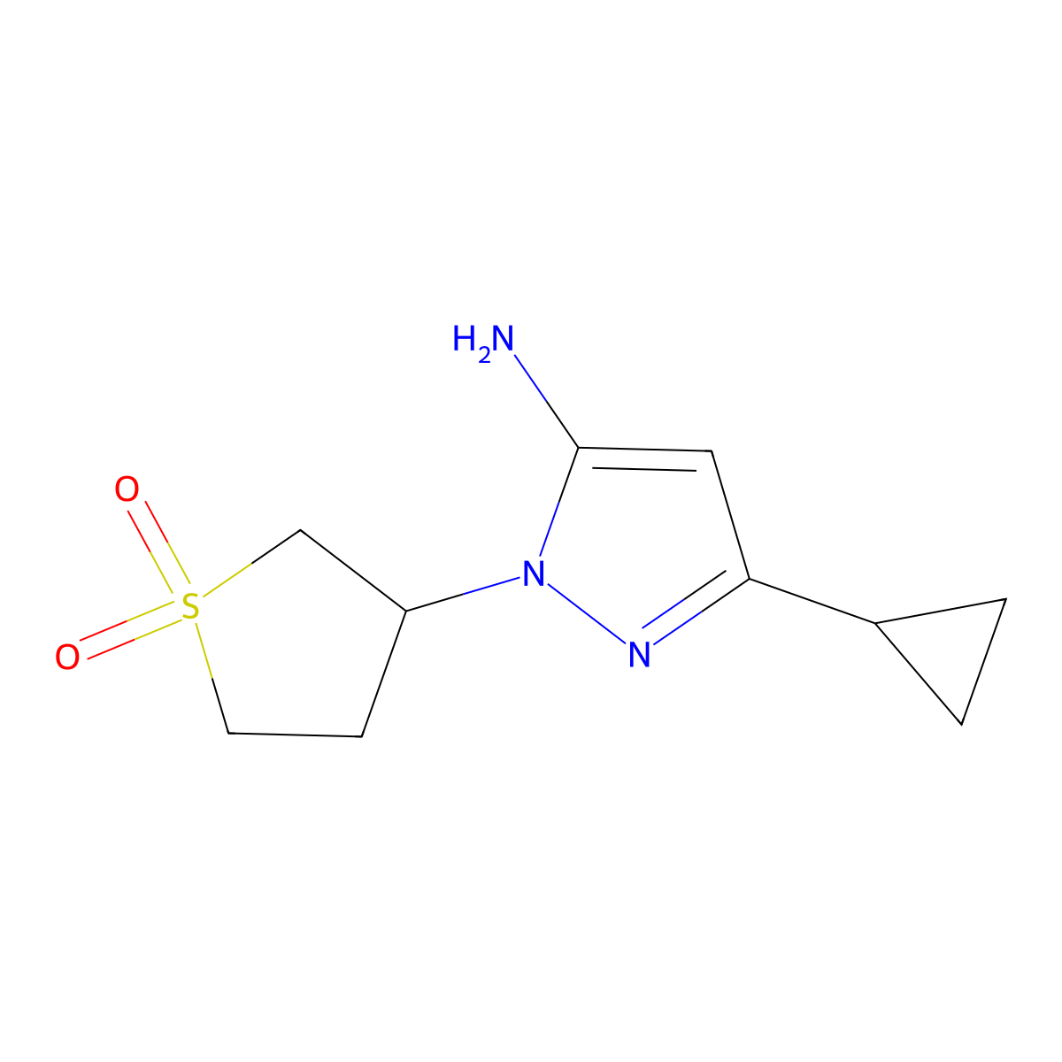 3-(5-amino-3-cyclopropyl-1H-pyrazol-1-yl)-1lambda6-thiolane-1,1-dione molecular structure, CAS 1152665-00-3