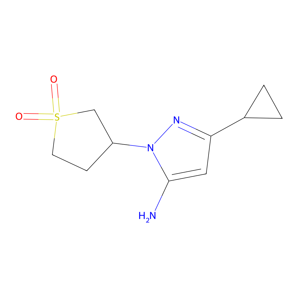 3-(5-amino-3-cyclopropyl-1H-pyrazol-1-yl)-1lambda6-thiolane-1,1-dione molecular structure, CAS 1152665-00-3