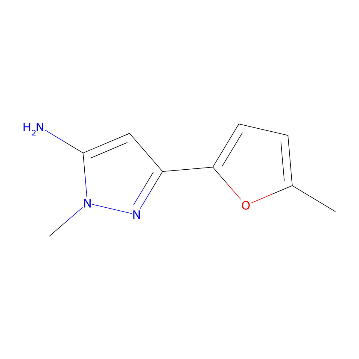 1-Methyl-3-(5-methylfuran-2-YL)-1H-pyrazol-5-amine molecular structure, CAS 1152666-09-5