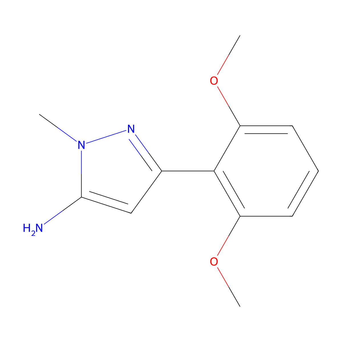 3-(2,6-dimethoxyphenyl)-1-methyl-1H-pyrazol-5-amine molecular structure, CAS 1152666-73-3