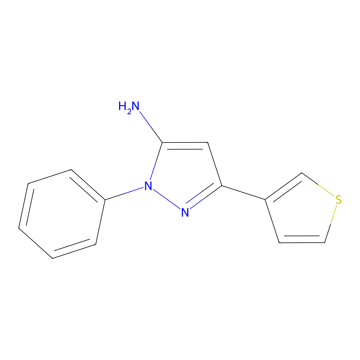 1-phenyl-3-(thiophen-3-yl)-1H-pyrazol-5-amine molecular structure, CAS 1152668-05-7