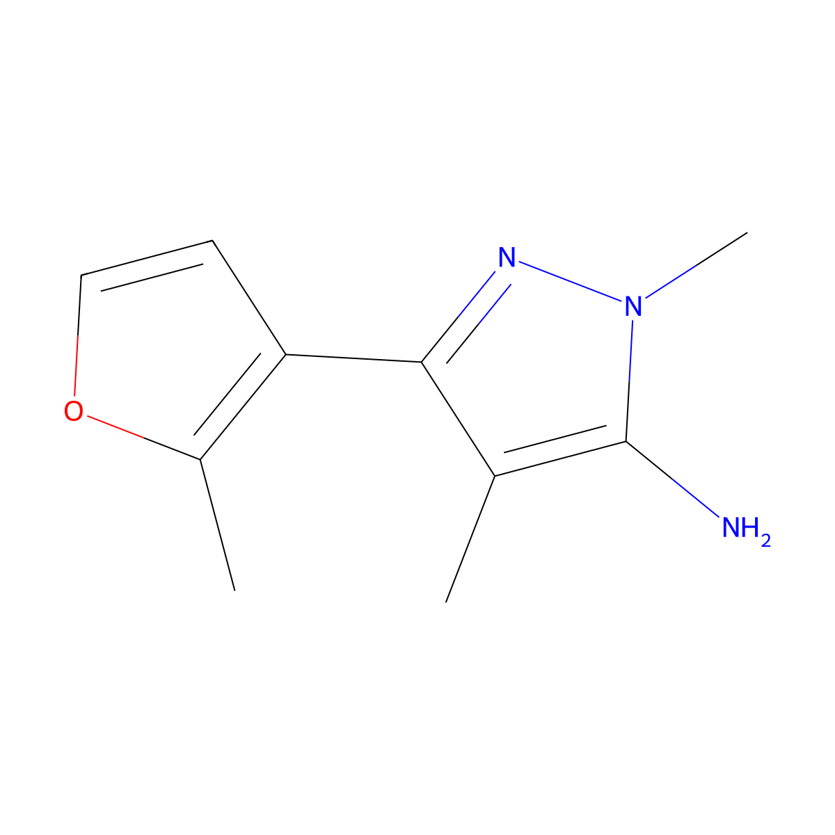 1,4-Dimethyl-3-(2-methylfuran-3-YL)-1H-pyrazol-5-amine molecular structure, CAS 1152681-61-2