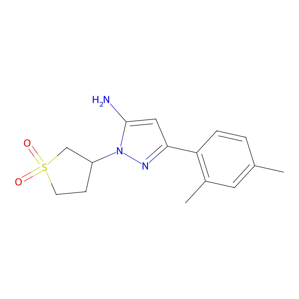 3-[5-amino-3-(2,4-dimethylphenyl)-1H-pyrazol-1-yl]-1lambda6-thiolane-1,1-dione molecular structure, CAS 1152682-95-5