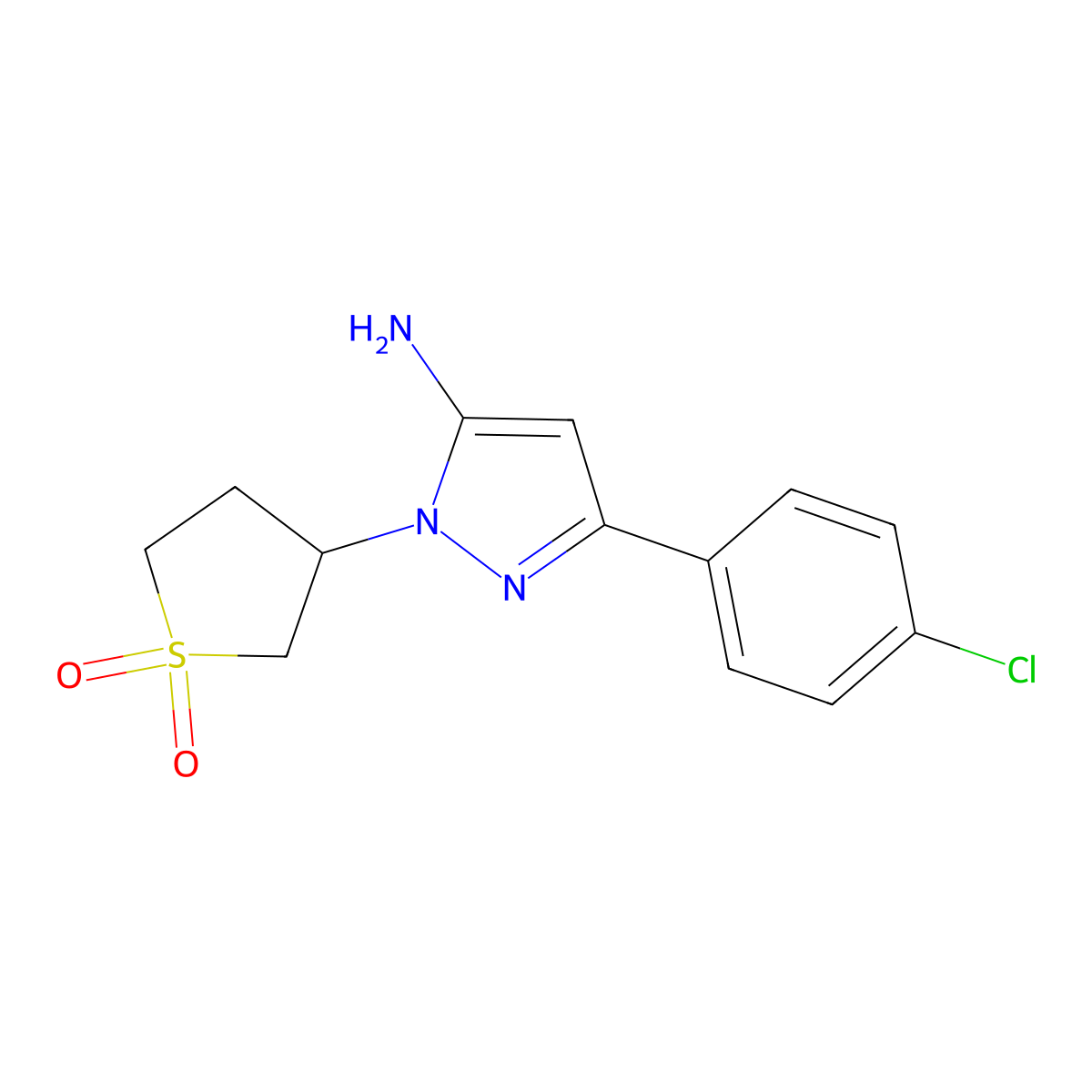 3-[5-Amino-3-(4-chlorophenyl)pyrazolyl]thiolane-1,1-dione molecular structure, CAS 1152683-08-3