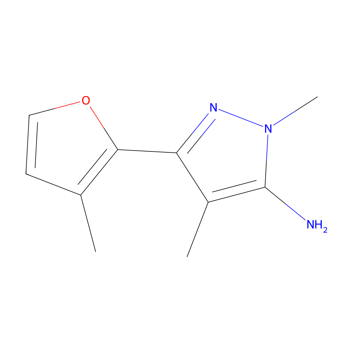 1,4-Dimethyl-3-(3-methylfuran-2-YL)-1H-pyrazol-5-amine molecular structure, CAS 1152683-75-4